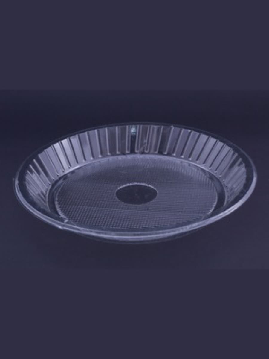 transparent, circular disposable plastic plate or food packaging tray 3