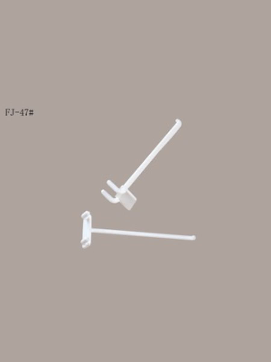 white plastic pegboard or display stand hooks